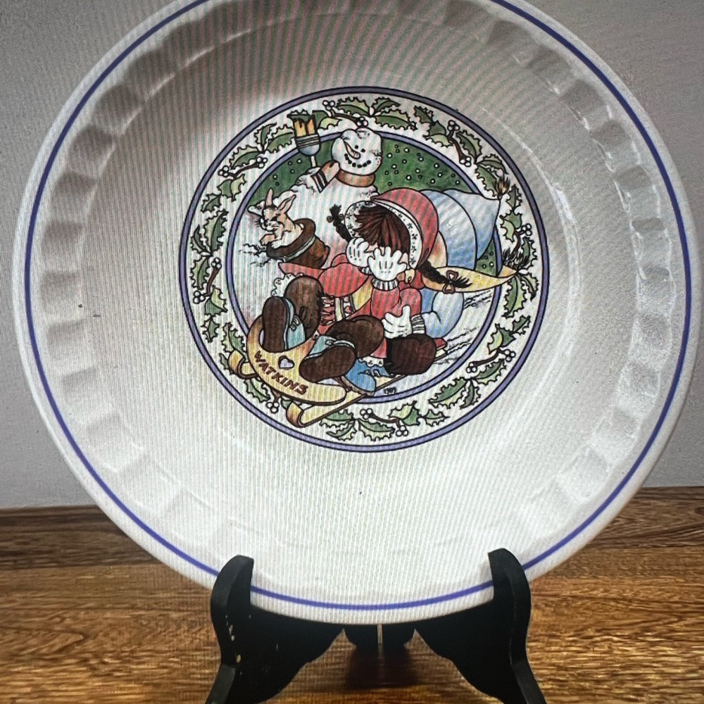 Vintage Sledding  Watkins Country Kidd collectors Recipe Plate Children's